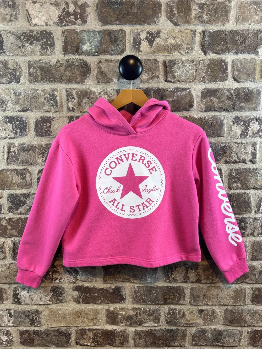 Converse Hot Pink All Star Cropped Hoodie Girls L 12/13